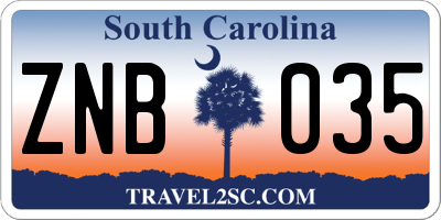 SC license plate ZNB035