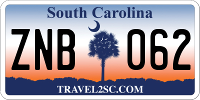 SC license plate ZNB062