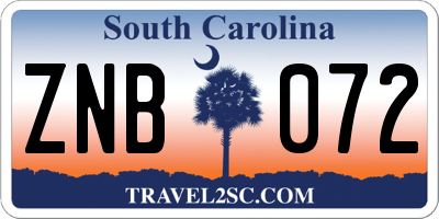 SC license plate ZNB072