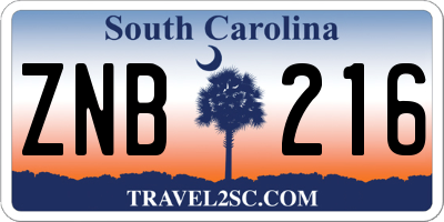 SC license plate ZNB216