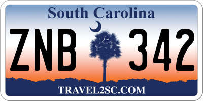 SC license plate ZNB342