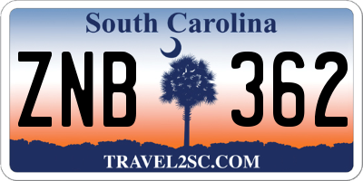 SC license plate ZNB362