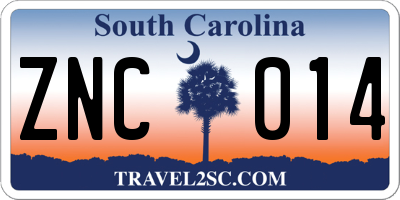 SC license plate ZNC014
