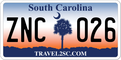 SC license plate ZNC026