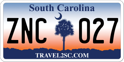 SC license plate ZNC027