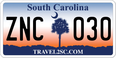 SC license plate ZNC030