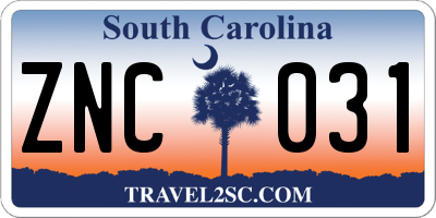 SC license plate ZNC031