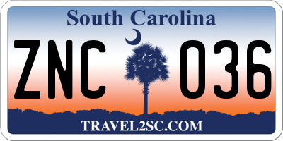SC license plate ZNC036