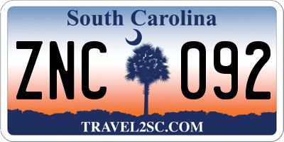 SC license plate ZNC092