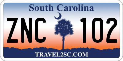 SC license plate ZNC102