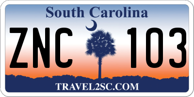 SC license plate ZNC103