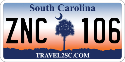 SC license plate ZNC106