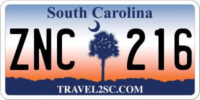 SC license plate ZNC216
