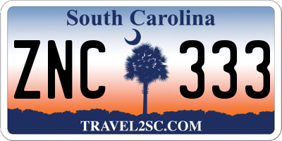 SC license plate ZNC333
