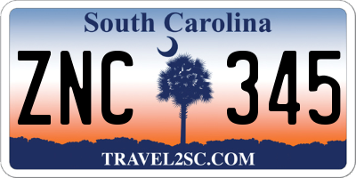 SC license plate ZNC345
