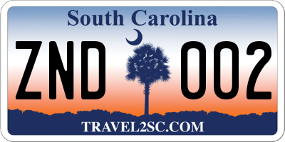 SC license plate ZND002