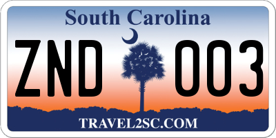 SC license plate ZND003