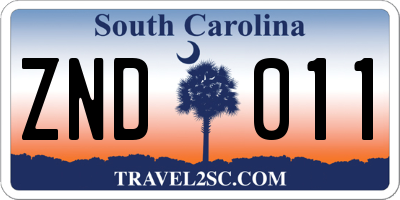 SC license plate ZND011