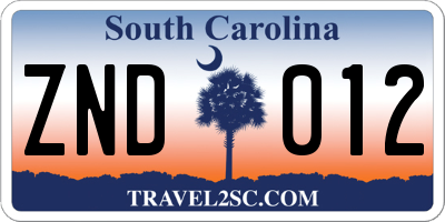 SC license plate ZND012