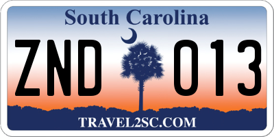 SC license plate ZND013