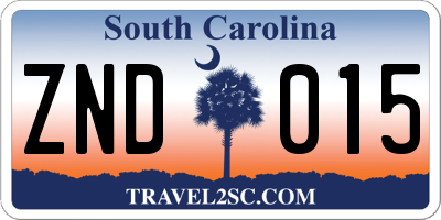 SC license plate ZND015
