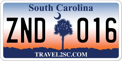 SC license plate ZND016