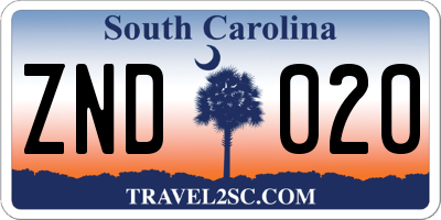 SC license plate ZND020