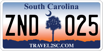 SC license plate ZND025