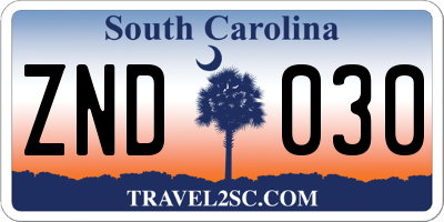 SC license plate ZND030