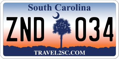 SC license plate ZND034