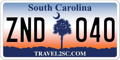 SC license plate ZND040