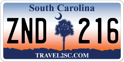 SC license plate ZND216