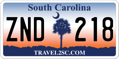 SC license plate ZND218