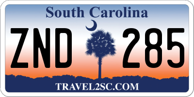 SC license plate ZND285