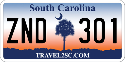 SC license plate ZND301