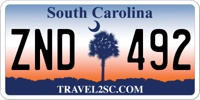 SC license plate ZND492