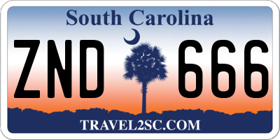 SC license plate ZND666