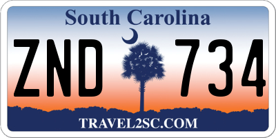 SC license plate ZND734