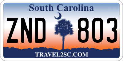 SC license plate ZND803