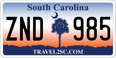 SC license plate ZND985