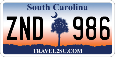 SC license plate ZND986