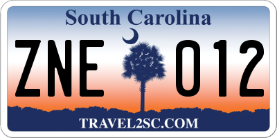 SC license plate ZNE012