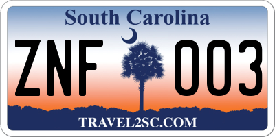 SC license plate ZNF003