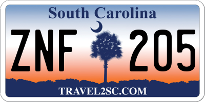 SC license plate ZNF205