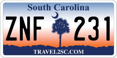 SC license plate ZNF231