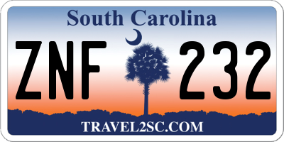 SC license plate ZNF232