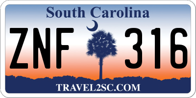 SC license plate ZNF316