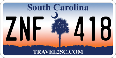 SC license plate ZNF418