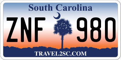 SC license plate ZNF980