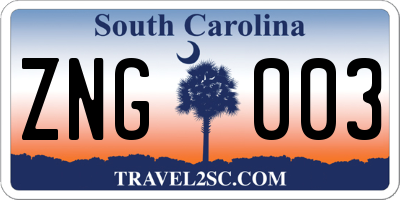 SC license plate ZNG003